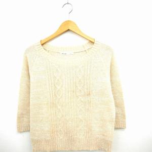 エヘカソポ サマンサモスモス ehka sopo SM2 ニット セーター リブ シンプル 丸首 七分袖 ウール混 モヘア紺 M ベージュ /MT5