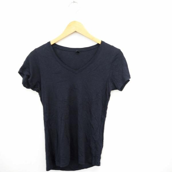 ユニクロ UNIQLO Tシャツ カットソー 無地 シンプル Vネック 半袖 S ネイビー 紺 /M...