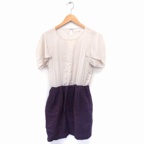 ケイビーエフ KBF アーバンリサーチ ワンピース 切替 丸首 半袖 ひざ丈 ONE ベージュ パー...