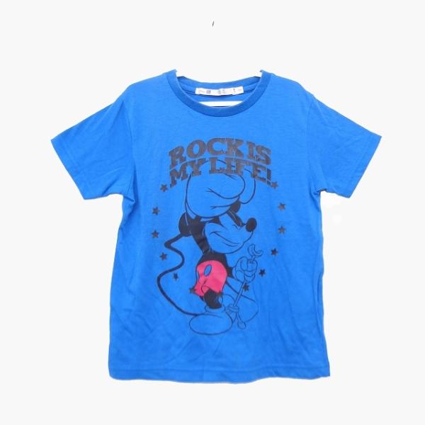 ユニクロ UNIQLO Disney 子供服 Tシャツ 綿混 プリント ミッキーマウス 120 ブル...