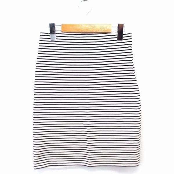 アルアバイル allureville スカート ボーダー タイト ひざ丈 コットン 綿 2 アイボリ...