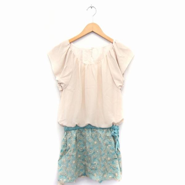 オペーク OPAQUE ワンピース 切替 シフォン 刺繍 ボートネック フレンチスリーブ ひざ丈 3...