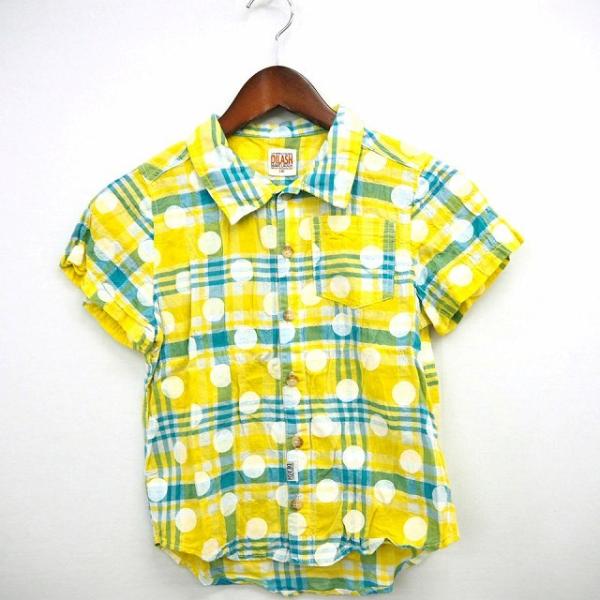 DILASH 子供服 シャツ カジュアル チェック 水玉 ドット コットン 綿 130 イエロー ラ...