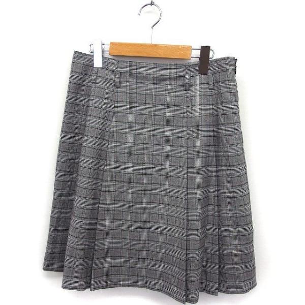 プロフィール PROFILE グレンチェック スカート フレア プリーツ ひざ丈 38 グレー 灰 ...