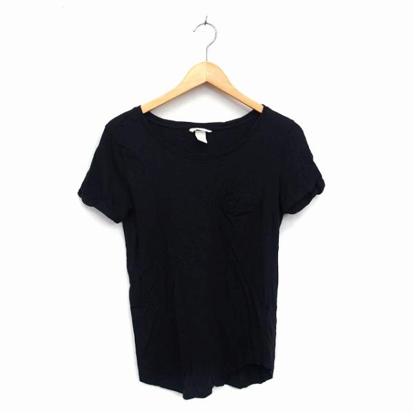 エイチ&amp;エム H&amp;M Tシャツ カットソー 丸首 半袖 綿混 無地 シンプル XS ブラック 黒 /...