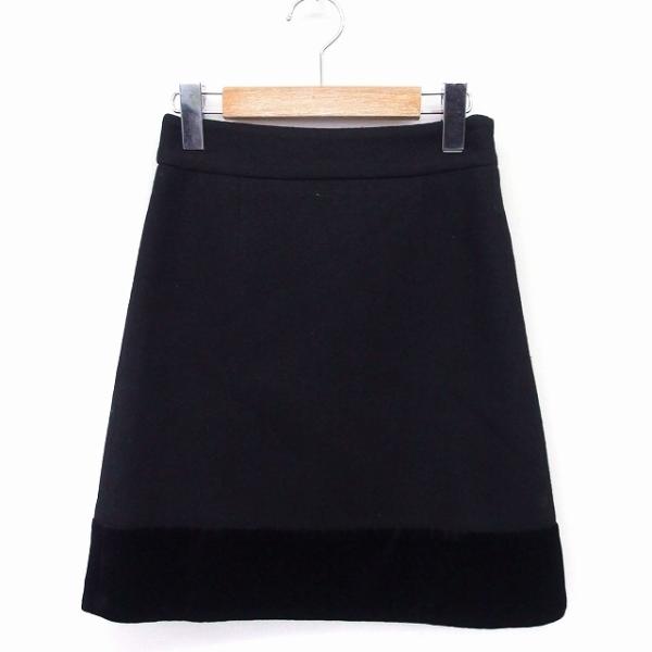 エムプルミエ M-Premier 台形 スカート ミニ 切替 ベロア ウール 34 ブラック 黒 /...