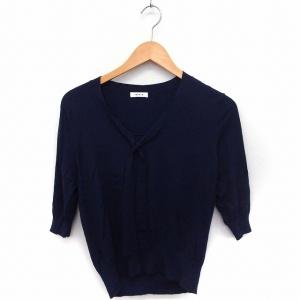 極美品◎HERMES エルメス 23SS 3E2810DV シルク シェーヌダンクル ショートスリーブニット／半袖ニット ネイビー レッド 40 イタリア製 正規品 レディース HERMES（エルメス） 極美品◎HERMES 23SS 3E2810DV シルク