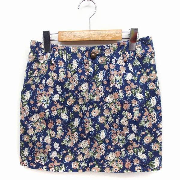 ディスコート Discoat 台形 花柄 スカート ミニ コットン 綿 M ネイビー 紺 /FT16...
