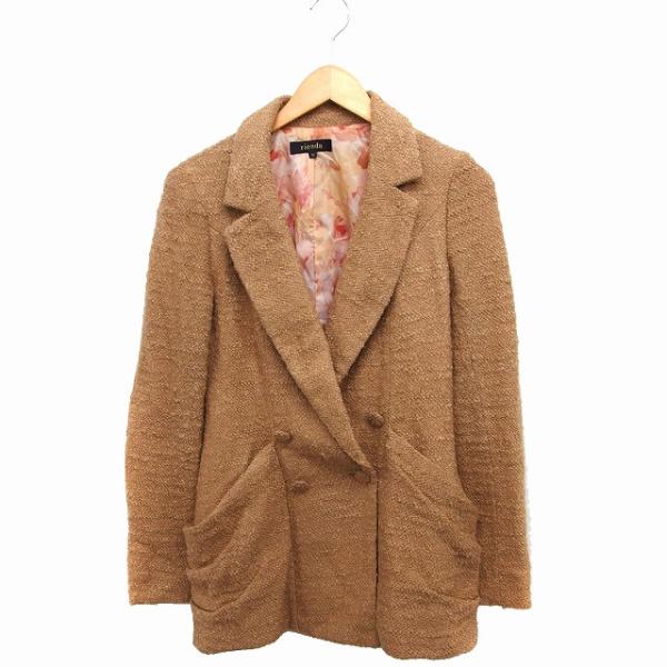 リエンダ rienda チェスターコート アウター ミディ丈 ダブル ウール混 裏地花柄 M キャメ...