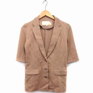 リッチ rich テーラード ジャケット シングル 七分袖 無地 シンプル ストレッチ パイピング 2 ライトブラウン 茶 /HT29 レディース