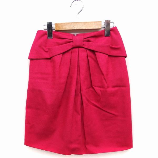 ジャイロ JAYRO タック フレアスカート ンミニ リボン 無地 ウール S ショッキングピンク ...