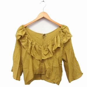 フラワー FLOWER フレアカラー ブラウス 七分袖 タッセルリボン 無地 マスタード 黄 /FT17 レディース