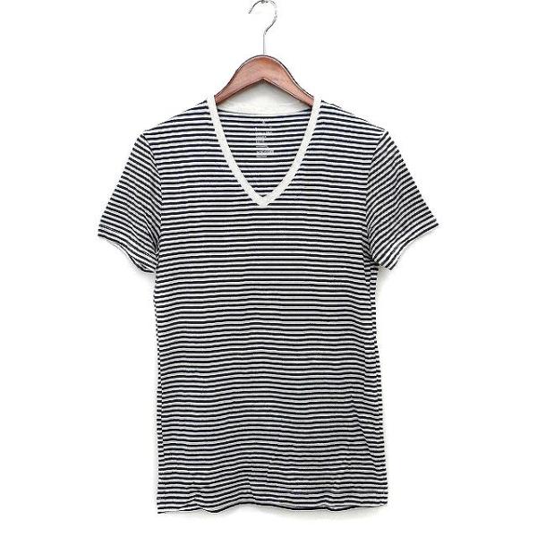 無印良品 良品計画 Tシャツ カットソー チュニック ボーダー 柄 切替リブ 半袖 Vネック コット...