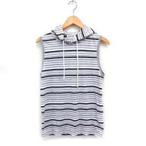 ヴォーギッシュ VOGUISH フード付き Tシャツ カットソー ノースリーブ ボーダー パーカー M グレー 灰 /FT3 レディース