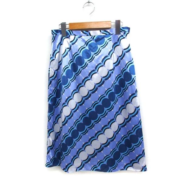 enlair 柄 トラペーズ スカート ミディ丈 台形 サテン 11 パープル 紫 ネイビー 紺 /...