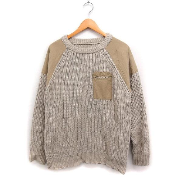 モノマート MN.L 素材切替 ニット セーター 長袖 丸首 アクリル 無地 F ベージュ /FT1...