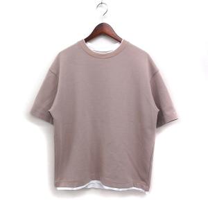 グローバルワーク GLOBAL WORK ライトクッション クール フェイクレイヤード Tシャツ 半袖 丸首 無地 S モカブラウン /FT23 メンズ