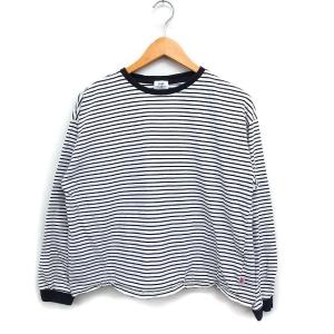 コーエン coen ボーダー Tシャツ カットソー 長袖 丸首 コットン 綿 M ホワイト 白 ブラック 黒 /FT15 レディース