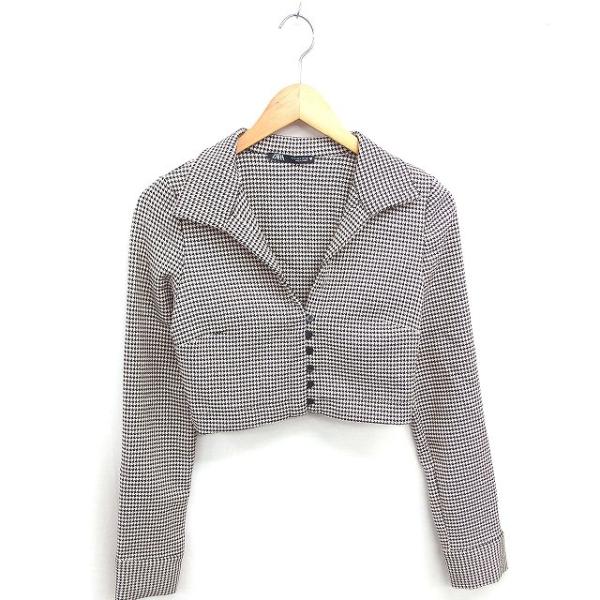 ザラ ZARA ジャケット トライアングルカラー ショート 千鳥格子 薄手 S ベージュ ブラック ...