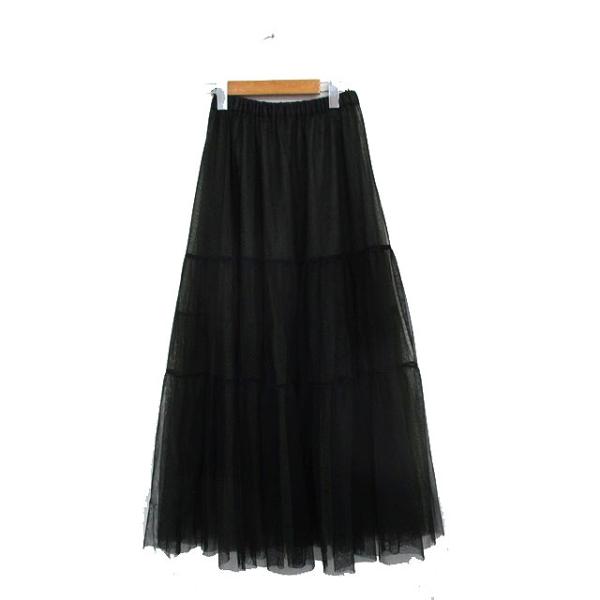 ページボーイ PAGE BOY チュールスカート フレア ロング シンプル F ブラック 黒 /KT...