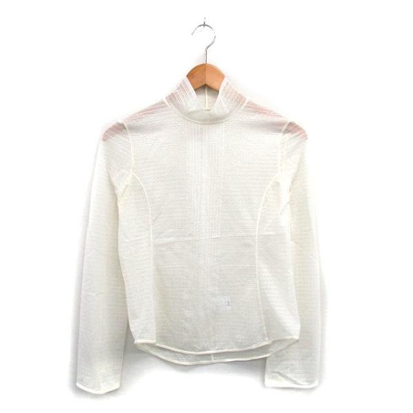 ユニクロ UNIQLO シアー カットソー Tシャツ 長袖 ハイネック シンプル S アイボリー 白...