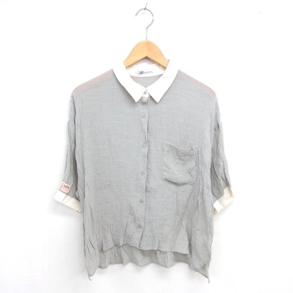 ジャバ JAVA シャツ ブラウス ステンカラー 薄手 ゆったり 半袖 L グレー /TT レディー...