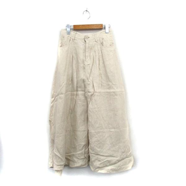 サキュウ caqu フレア スカート ロング リネン シンプル 1 ベージュ /KT35 レディース