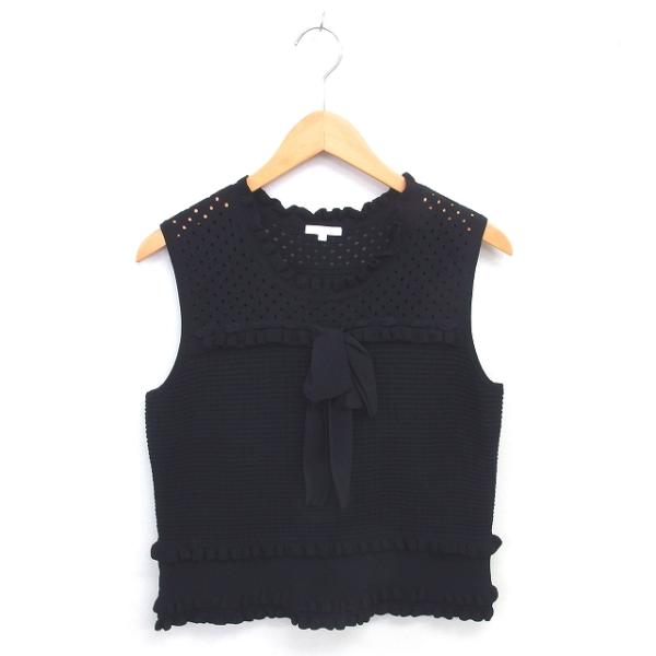 トゥービーシック TO BE CHIC ベスト ニット リボン ボウタイ フリル 透け編み 5 黒 ...