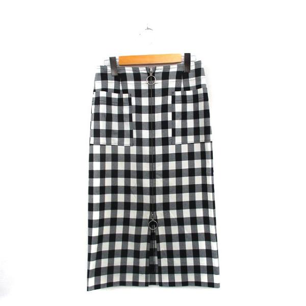 ノーブル NOBLE タイトスカート ロング フロントジップ ギンガムチェック 38 ブラック 黒 ...