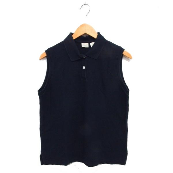 エルエルビーン L.L.BEAN ステンカラー ノースリーブ ポロシャツ コットン 綿 スリット 黒...