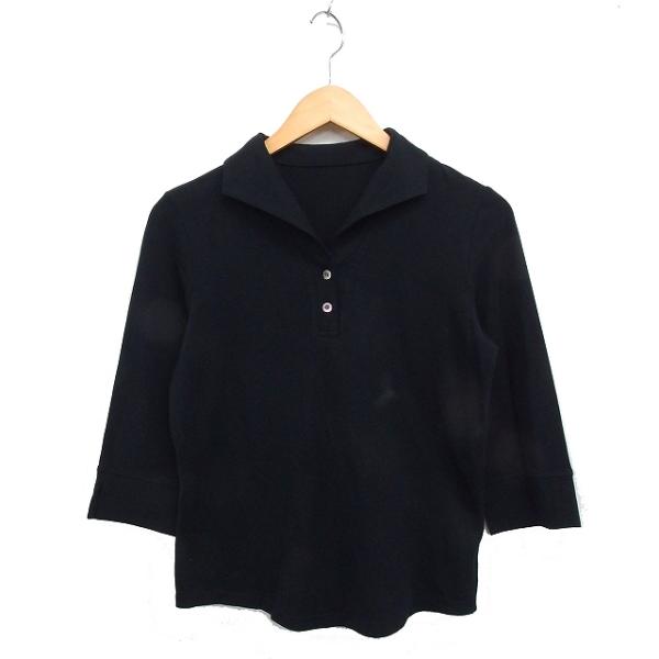 エコックス ECOX 7分袖 ポロシャツ トライアングルカラー 無地 コットン 綿 M ブラック 黒...