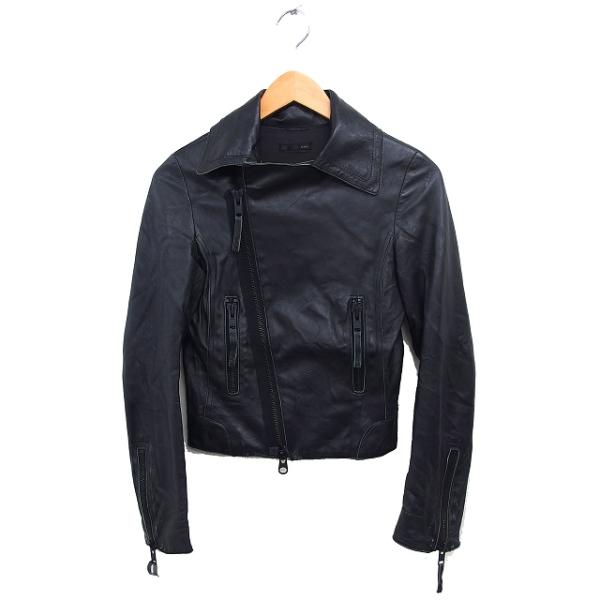 ナイン NINE ライダース ジャケット ゴートレザー ステンカラー 総裏地 ジップアップ 黒 ブラ...