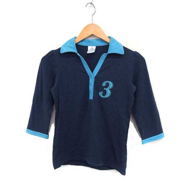 アディダス adidas 国内正規品 7分袖 シャツ 配色 プリント 綿混 M ネイビー 紺 /FT...