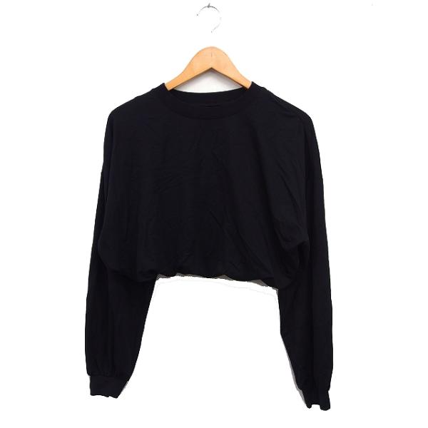アメリ AMERI クロップド丈 Tシャツ カットソー 長袖 丸首 無地 F ブラック 黒 /FT1...