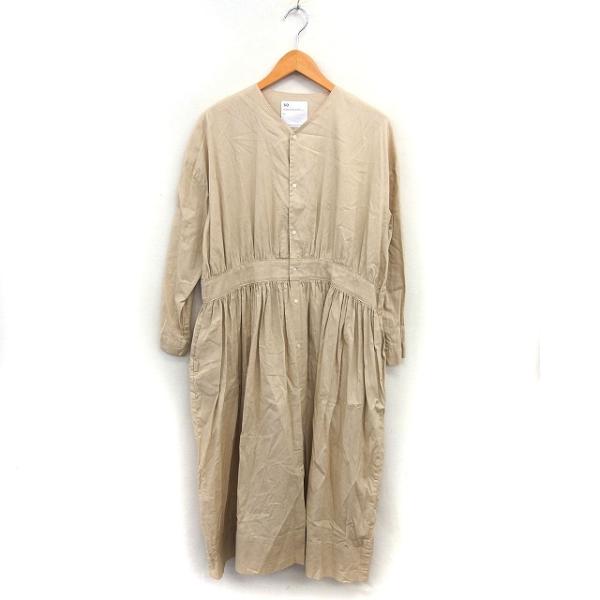 エスオー SO［］ シャツワンピース ギャザー フレア ロング コットン 綿 ノーカラー 長袖 F ...