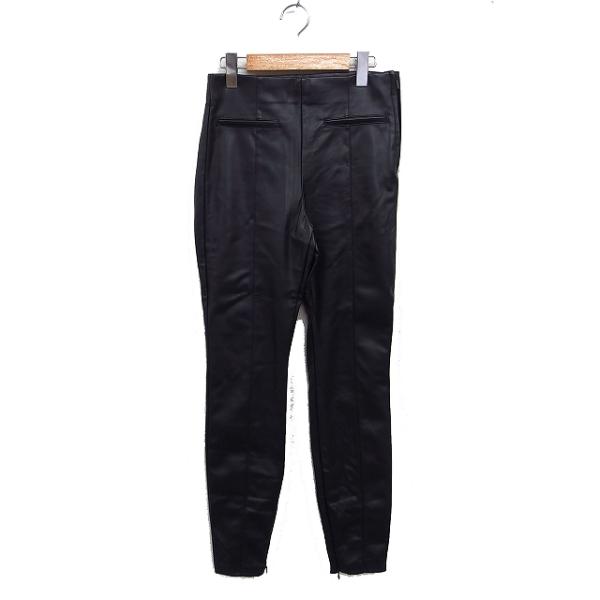 ザラ ZARA フェイクレザー スキニー スリム パンツ 裾ZIP 無地 S ブラック 黒 /FT2...