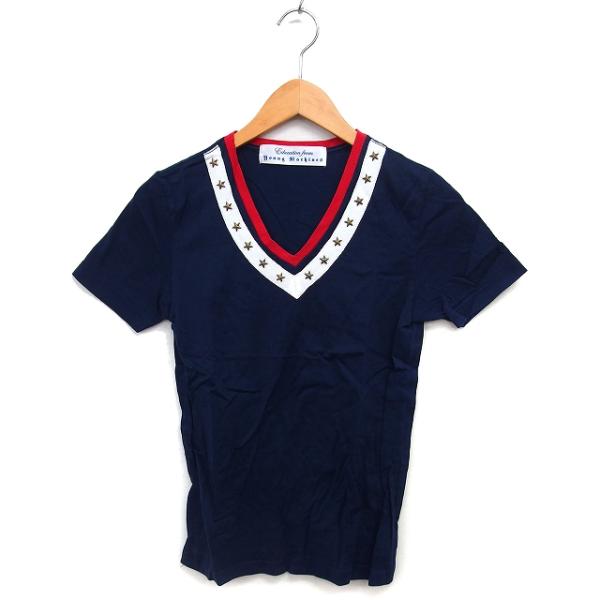 ヤングマシーン YOUNG MACHINES Vネック スタッズ カットソー Tシャツ スター コッ...