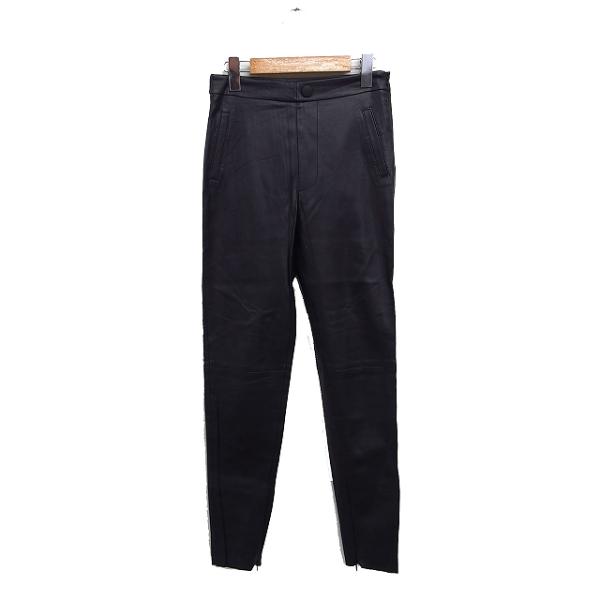 ザラ ZARA レザーライク スキニー スリム パンツ 裾ZIP 無地 XS ブラック 黒 /FT6...