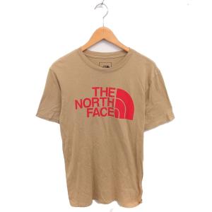 ザノースフェイス THE NORTH FACE Tシャツ カットソー モックネック ロゴプリント 綿 コットン 半袖 M ベージュ 茶 /TT メンズ