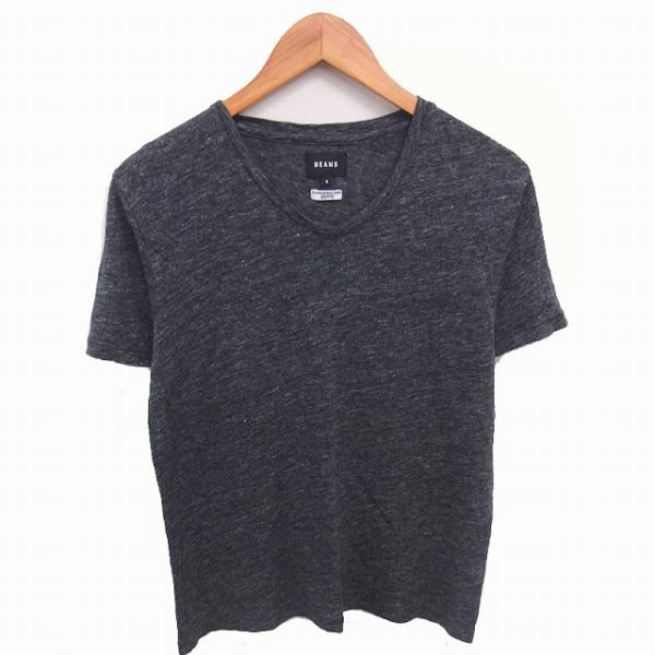 ビームス BEAMS Tシャツ カットソー Vネック リネン 半袖 S チャコールグレー /TT メ...