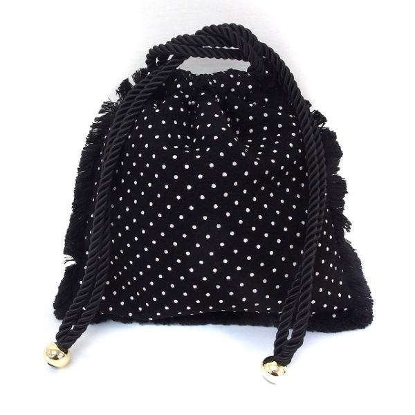 リリーブラウン Lily Brown ドットジャガード 巾着バッグ フリンジ ロープ紐 F ブラック...