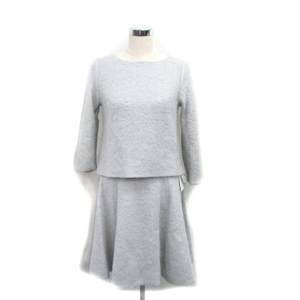 ロペ ROPE タグ付き カットソー 七分袖 フレアスカート ミニ ウール 38 グレー 灰 /KT...