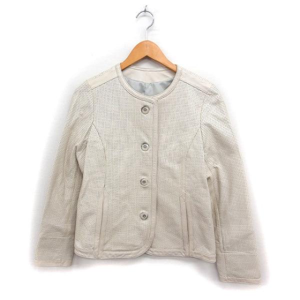 TOKYO FUR bel gusto メッシュ レザー ジャケット ノーカラー 羊革 9 オフホワ...