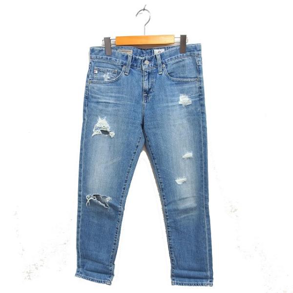 エージー AG ダメージジーンズ デニム ウォッシュ加工 ローライズ コットン 綿 26R 青 ブル...