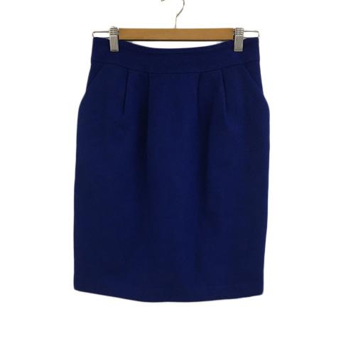 インディヴィ INDIVI スカート タイト ミニ タック ウール 無地 40 青 ブルー レディー...