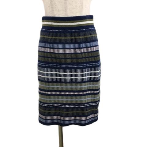 ローズバッド ROSE BUD スカート タイト 膝丈 ニット ボーダー ストライプ 総柄 ウエスト...