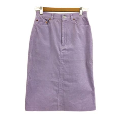 インディヴィ INDIVI スカート タイト 膝丈 コーデュロイ スリット 無地 38 紫 ラベンダ...