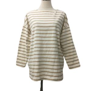 アイマサイエ Aima+saie カットソー プルオーバー ボートネック スリット ボーダー 長袖 2 白 ベージュ ホワイト レディース