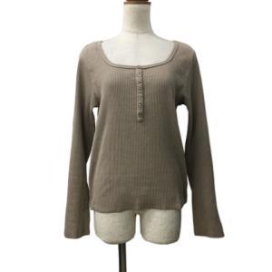 ダブルクローゼット w closet カットソー プルオーバー ラウンドネック リブ 無地 長袖 F ベージュ 茶 ブラウン レディース