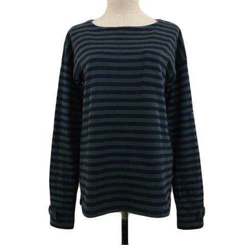 ミルクフェド カットソー Tシャツ プルオーバー ラウンドネック リボン ロゴ ボーダー 長袖 M ...